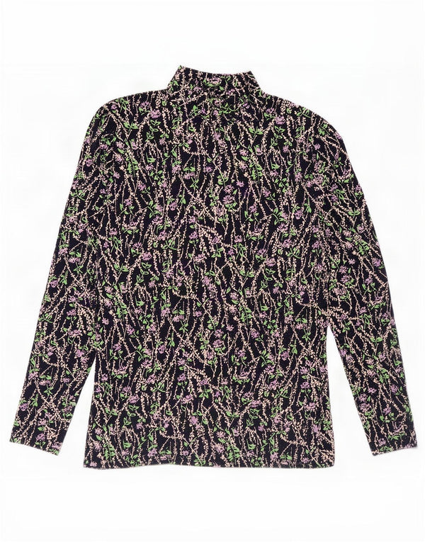 Marks & Spencer Damen Top Langarm UK 12 Medium Marineblau Blumenmuster Baumwolle