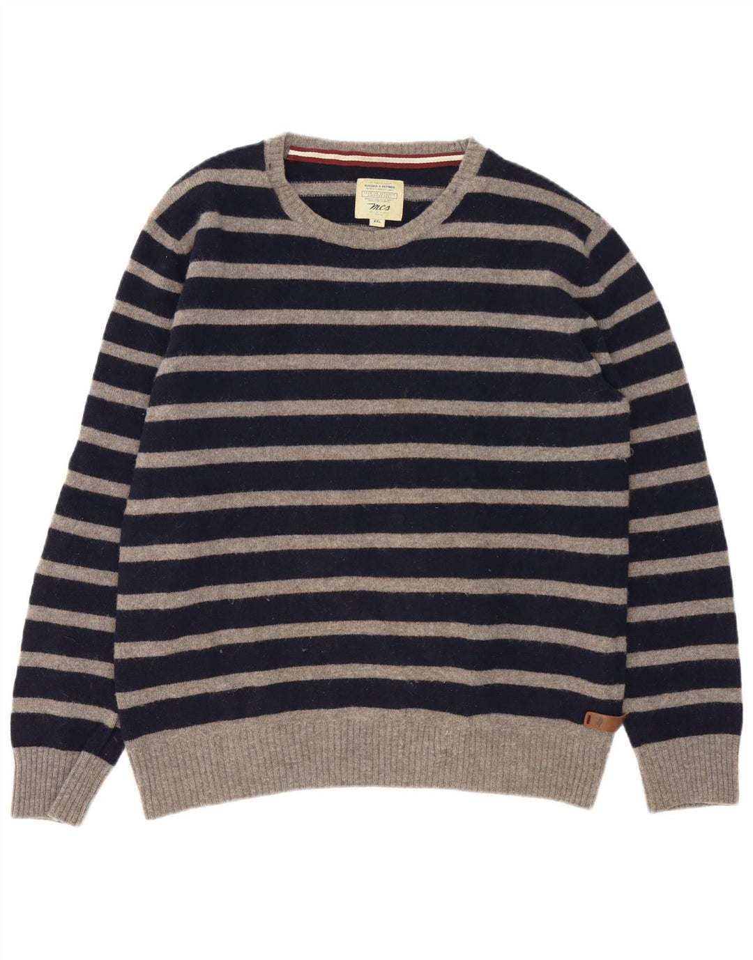 Marlboro Classics Herren-Pullover mit U-Boot-Ausschnitt, groß, marineblau gestreift