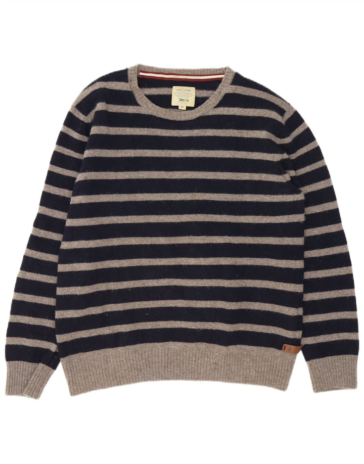 Marlboro Classics Herren-Pullover mit U-Boot-Ausschnitt, groß, marineblau gestreift