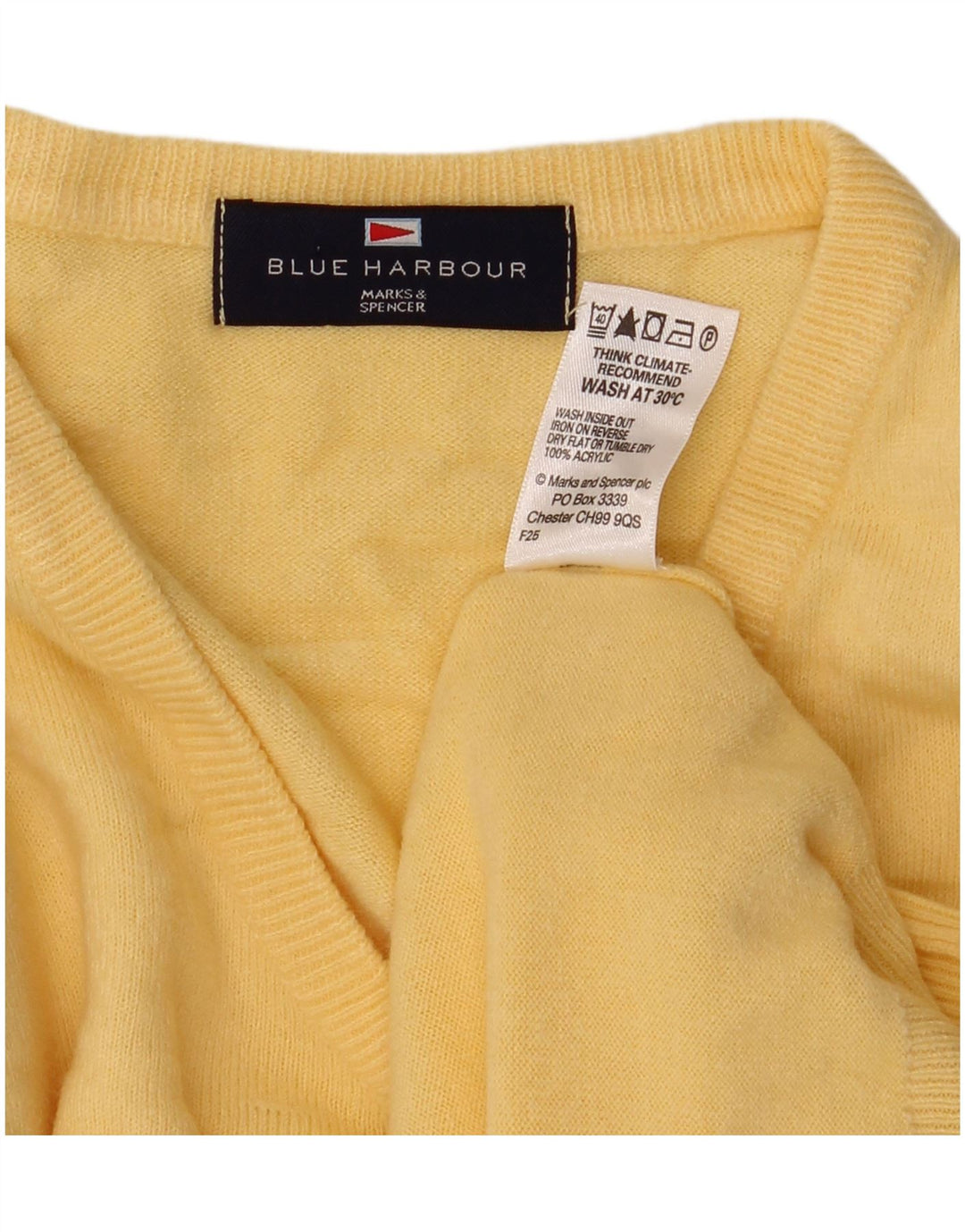 MARKS & SPENCER Herren Blauer Harbor-Pullover mit V-Ausschnitt Mittelgelb