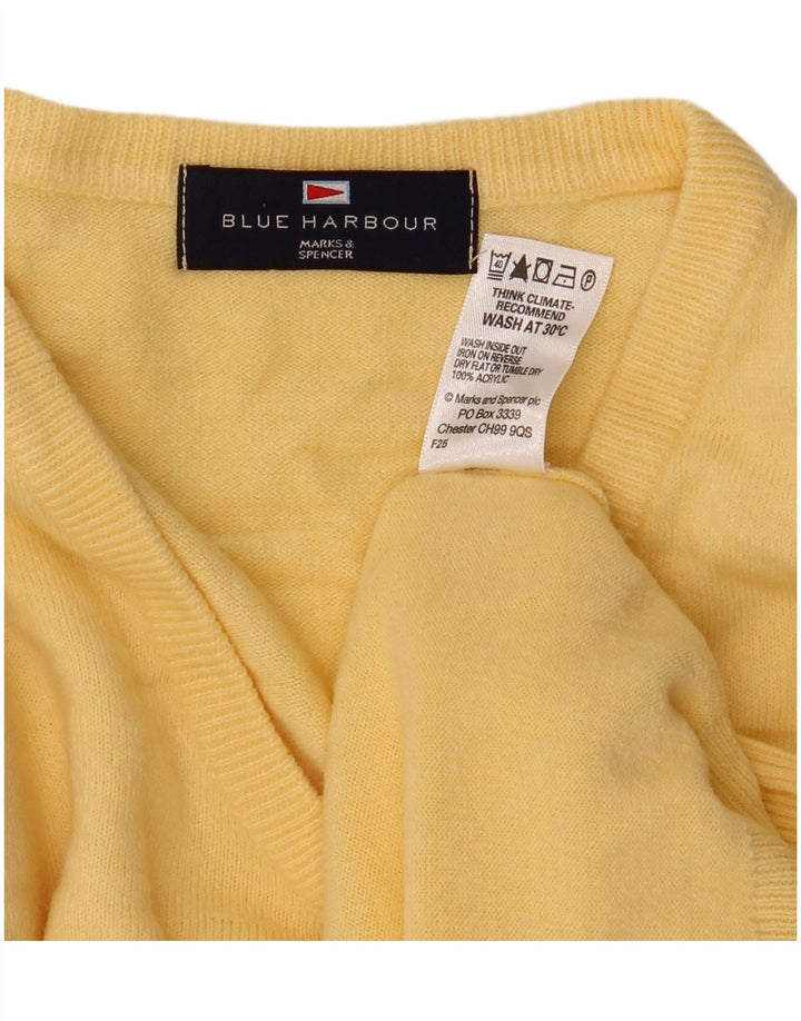 MARKS & SPENCER Herren Blauer Harbor-Pullover mit V-Ausschnitt Mittelgelb