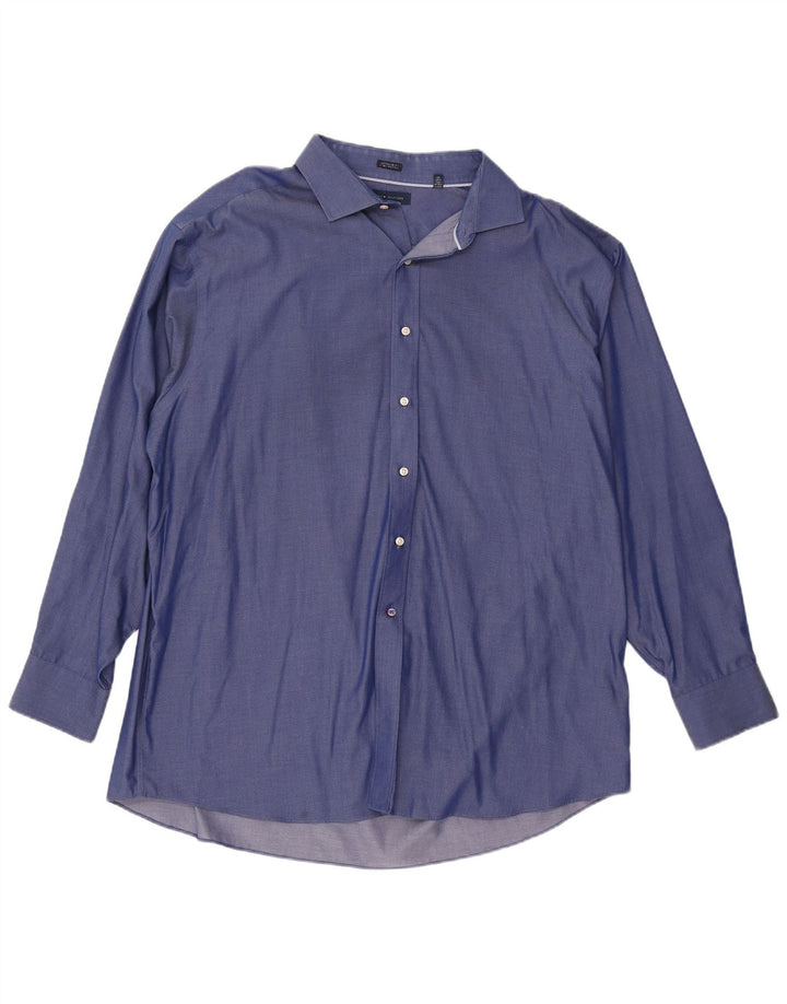 Tommy Hilfiger Herren-Hemd in normaler Passform, Größe 18 2XL, blaue Baumwolle