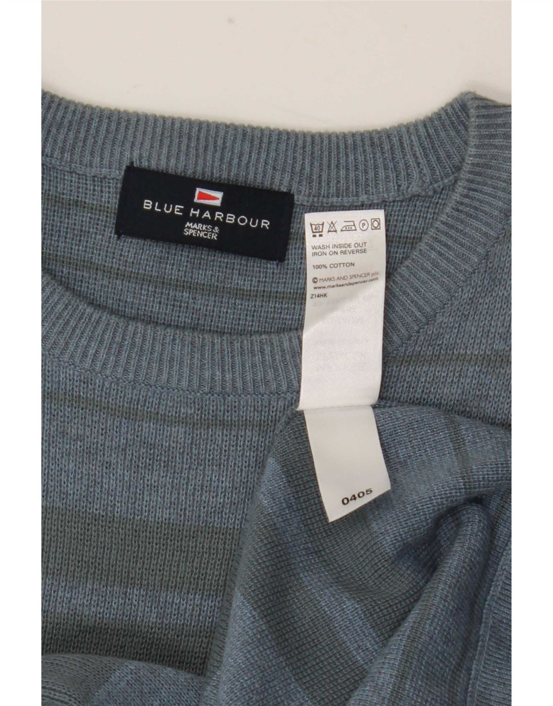 Marks & Spencer Herren-Pullover Harbor mit Rundhalsausschnitt, mittelgestreift, Blau