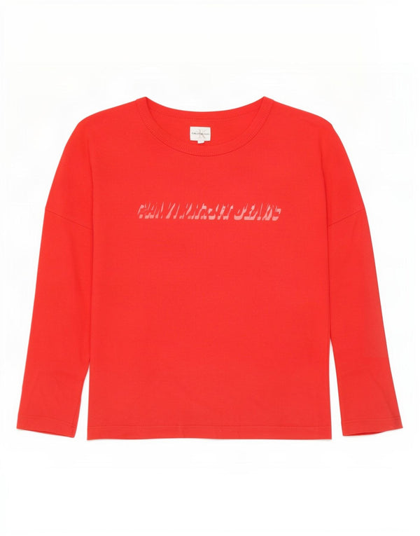 Calvin Klein Womens Graphic Top Langarm UK 10 Small Rote Baumwolle