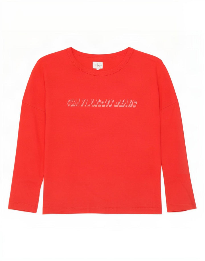Calvin Klein Womens Graphic Top Langarm UK 10 Small Rote Baumwolle