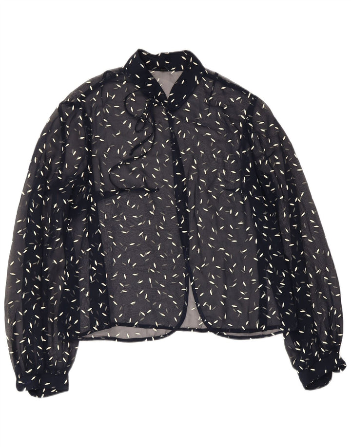 VINTAGE Damen Hemdbluse mit abstraktem Muster UK 22 3XL Marineblau