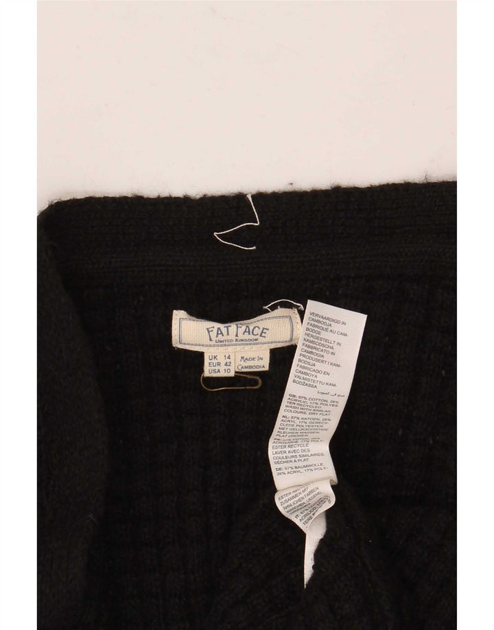 Fat Face Damen-Strickjacke, übergroß, kurz, offen, Gr. 14, Schwarz