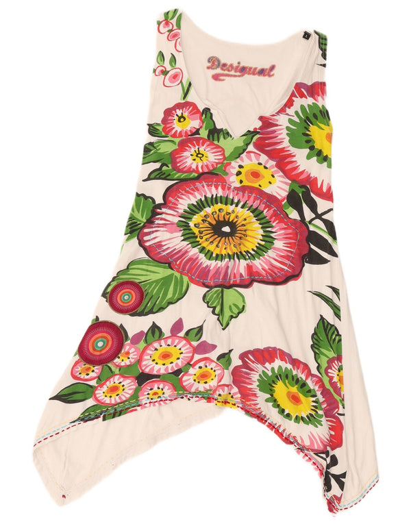 Desigual Womens Graphic Asymmetric Tunic Top UK 14 Large White Floral