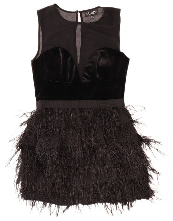 Warehouse Ärmelloses Charleston-Kleid für Damen, UK 10, Größe S, Schwarz, Polyester