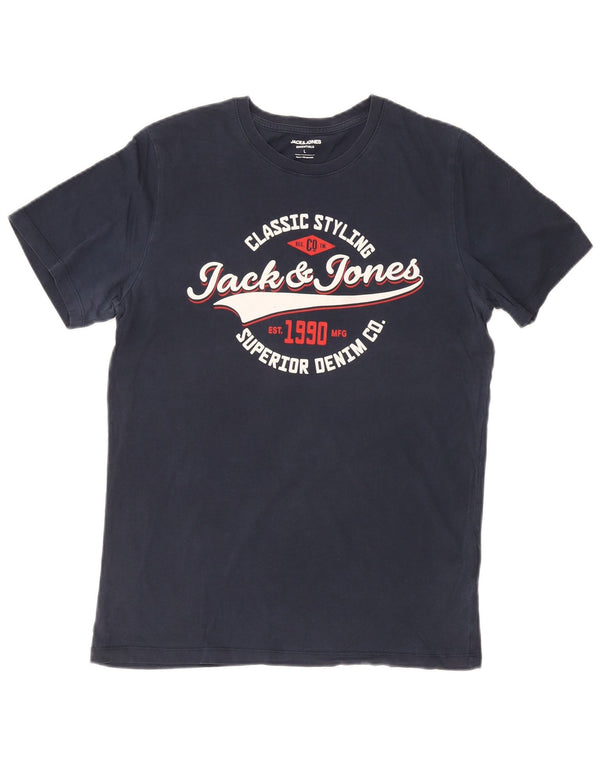Jack & Jones Herren-T-Shirt mit Grafik, groß, marineblau, Baumwolle