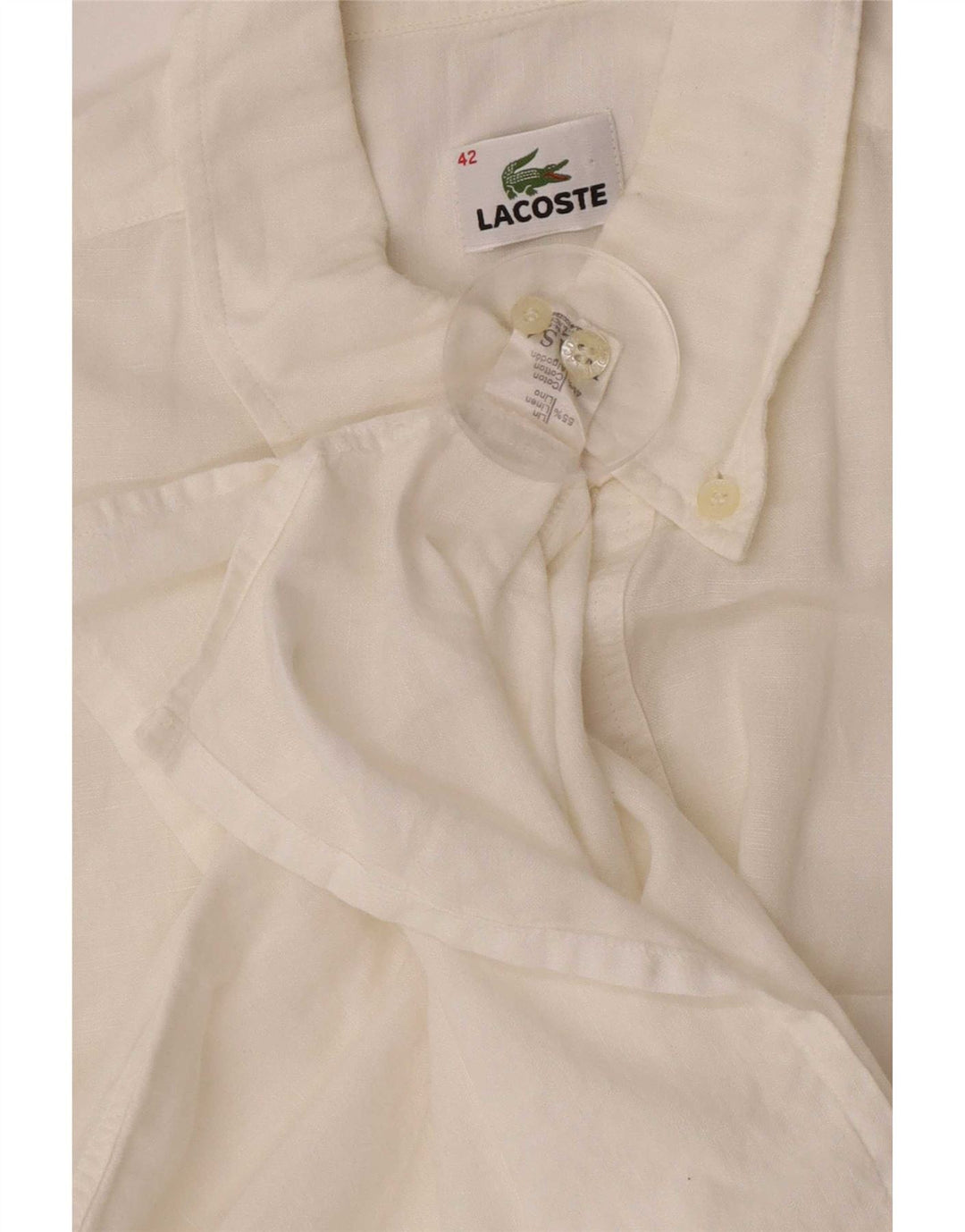 Lacoste Herren Kurzarm-Pulloverhemd, Größe 42, großes weißes Leinen