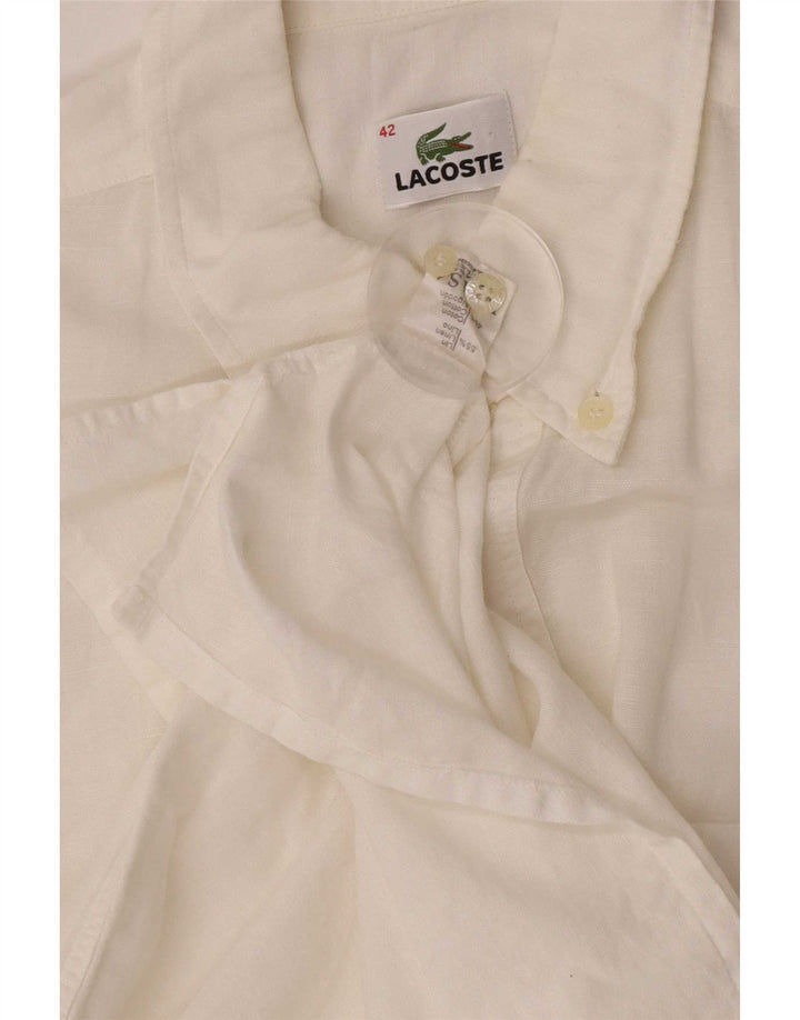 Lacoste Herren Kurzarm-Pulloverhemd, Größe 42, großes weißes Leinen