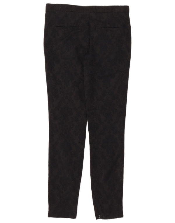 Zara Damen Slim Chino-Hose XS W24 L28 Schwarz geblümte Baumwolle
