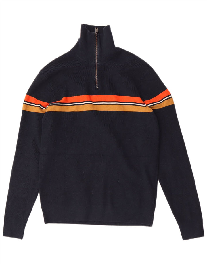 Marks & Spencer Herren-Pullover mit Reißverschluss am Hals, mittlerer Marineblau-Farbblock