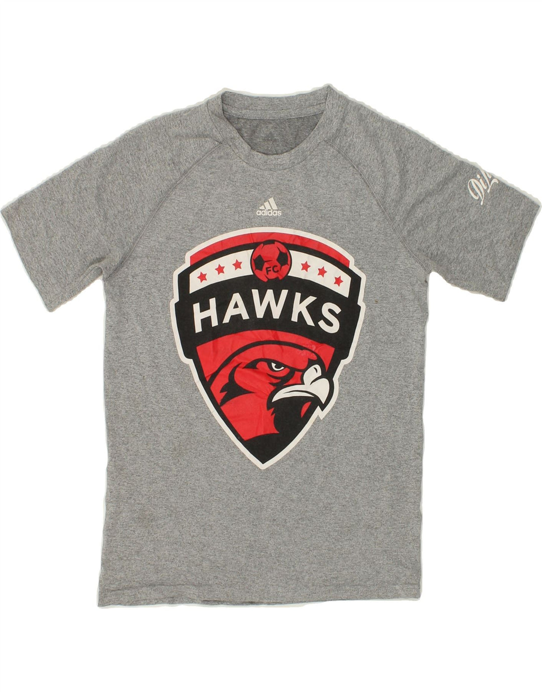 ADIDAS Boys FC Hawks Graphic T-Shirt Top 8-9 Years Medium Grey Polyester Vintage Adidas and Second-Hand Adidas from Messina Hembry 