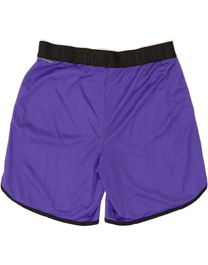 REEBOK Womens Graphic Sport Shorts UK 8/10 Small Purple Polyester Vintage Reebok and Second-Hand Reebok from Messina Hembry 