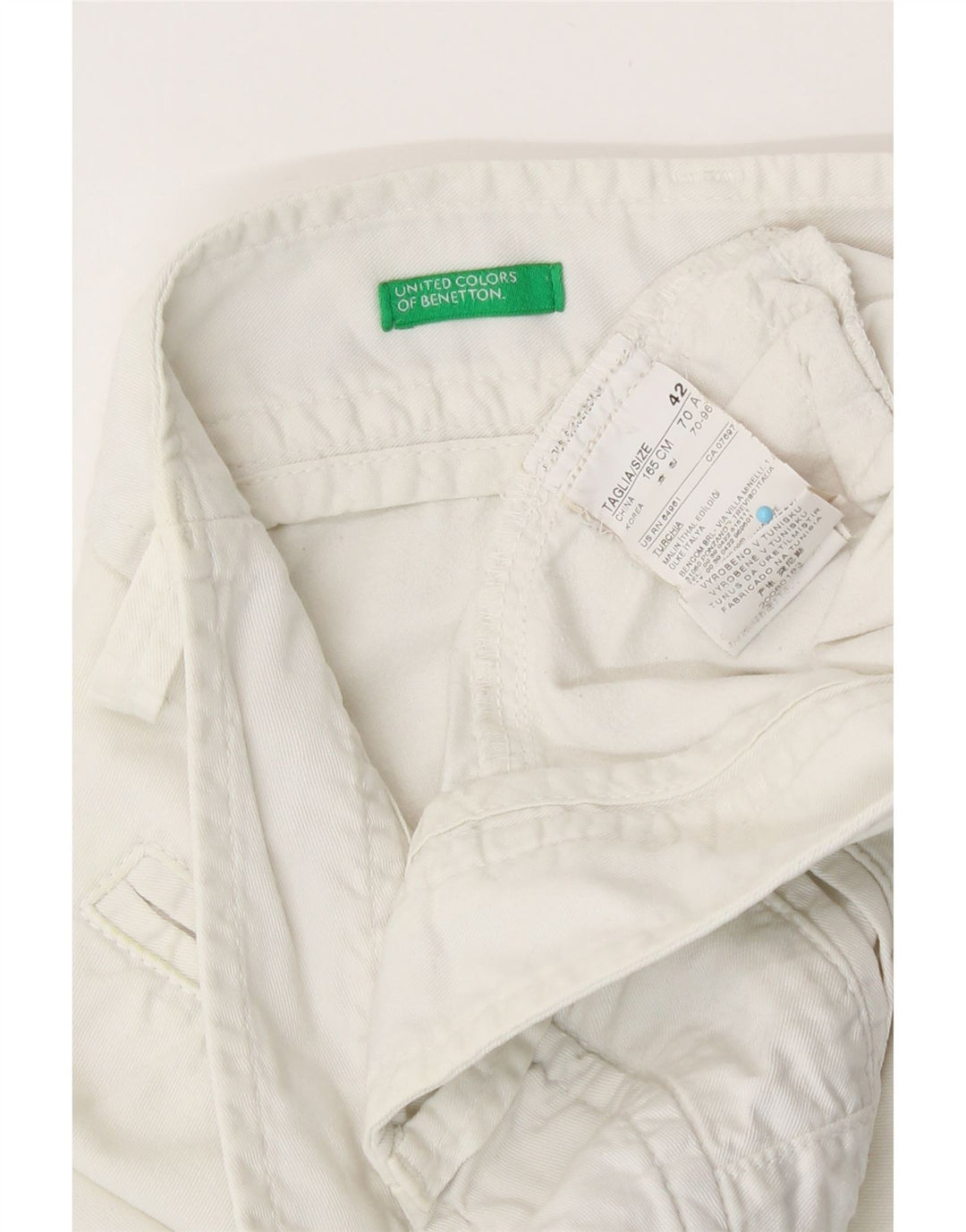 Benetton Damen Chinoshorts IT 42 Medium W30 Weiße Baumwolle