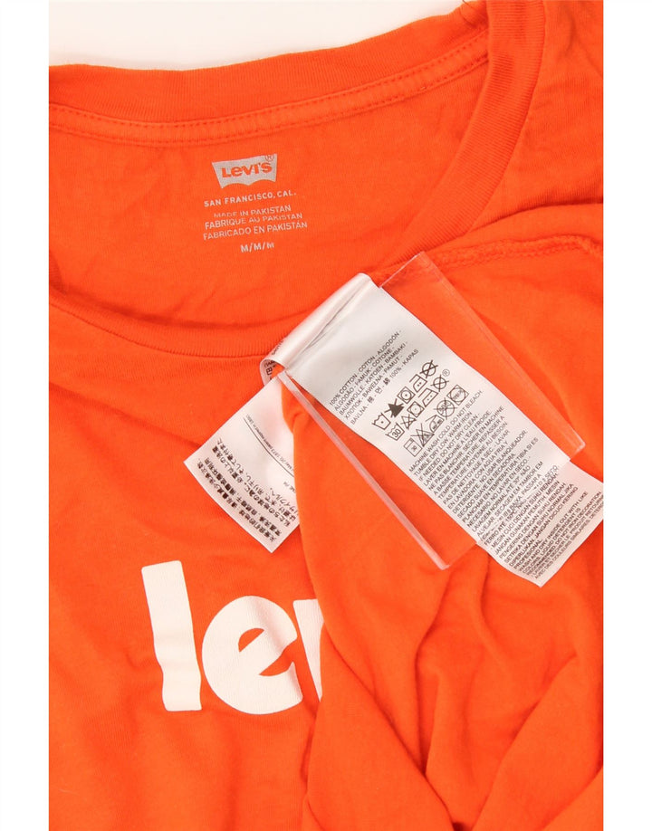 LEVI'S Womens Graphic T-Shirt Top UK 14 Medium Orange Cotton Vintage Levi's and Second-Hand Levi's from Messina Hembry 