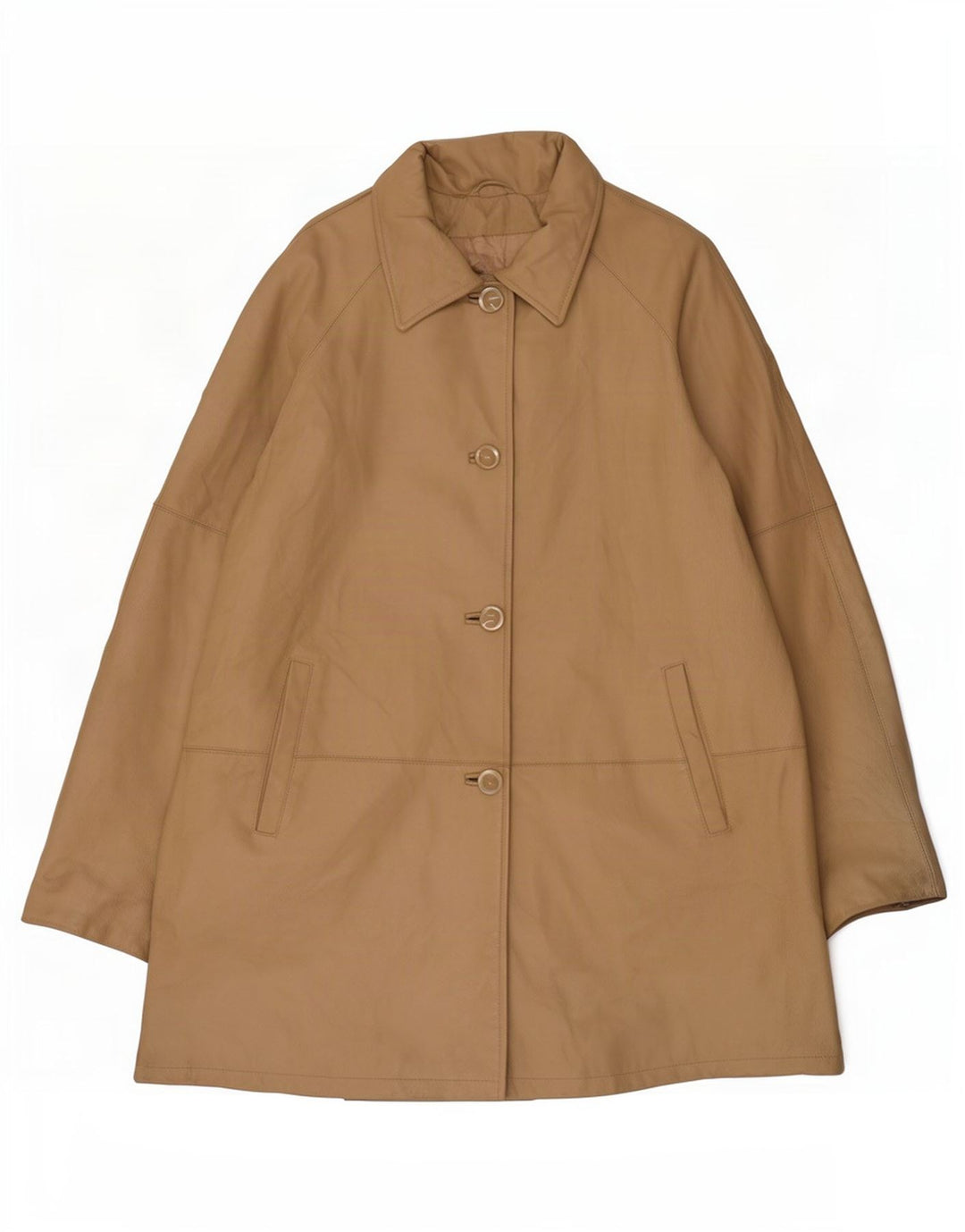 Vintage Damen Ledermantel EU 50 3XL Beige Classic