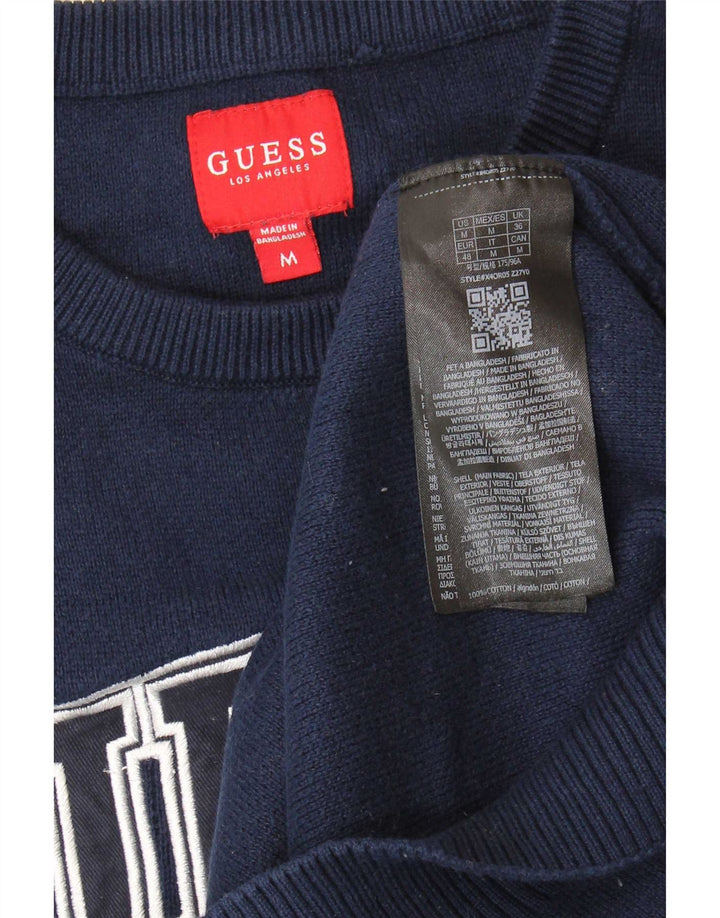 Guess Herren-Pullover mit grafischem Rundhalsausschnitt, mittlere marineblaue Baumwolle