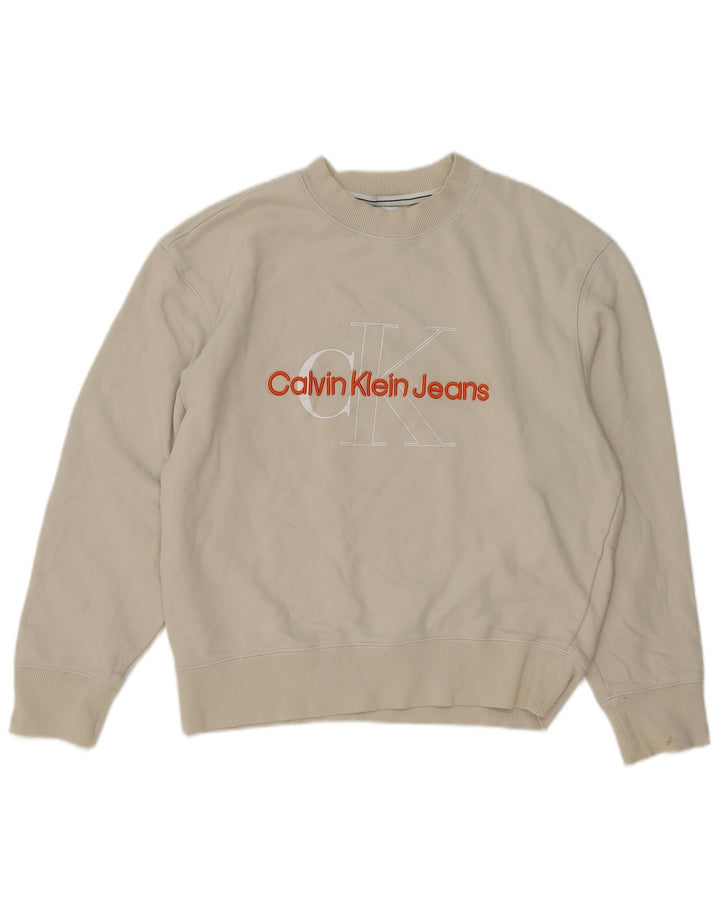 Calvin Klein Jeans Herren-Sweatshirt mit Grafik, Medium, cremefarbene Baumwolle