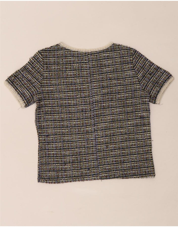 Zara Damen Crop T-Shirt Top UK 12 Medium Mehrfarbig kariert Polyester
