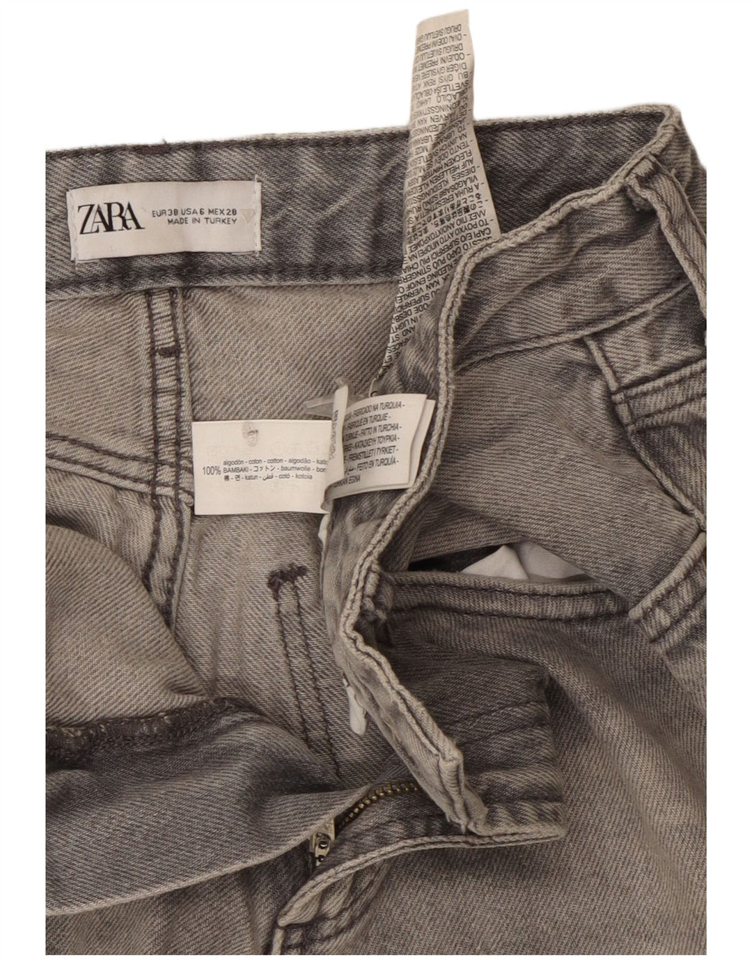 Zara Damen-Jeans mit weitem Bein, EU 38, mittelgroß, W28, L33, graue Baumwolle