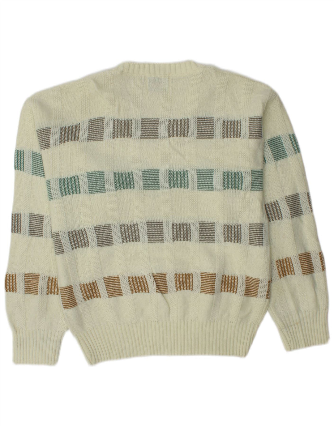 LONDON FOG Herren-Pullover mit V-Ausschnitt, klein, cremefarbenes, gestreiftes Acryl