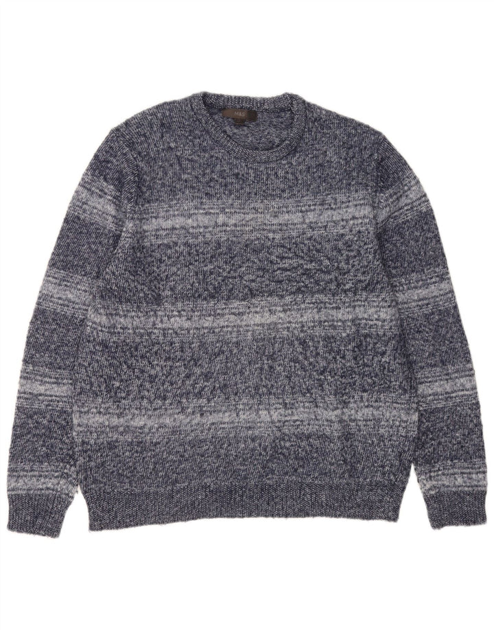 Marks & Spencer Herren-Pullover mit Rundhalsausschnitt, groß, blau gestreift, Polyester