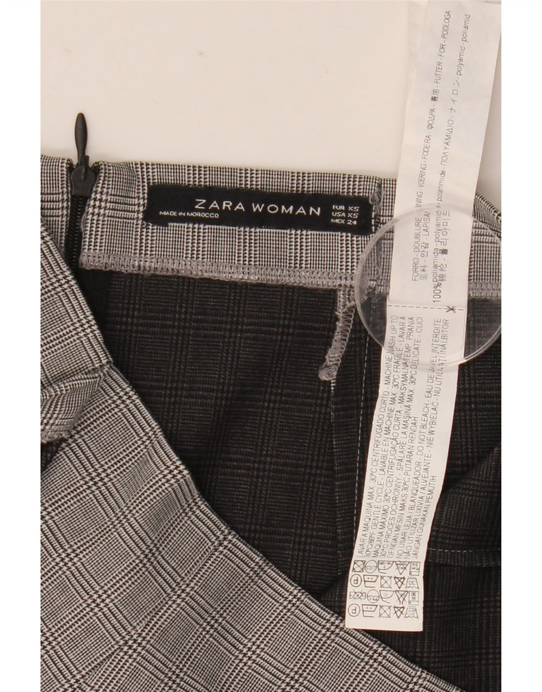 Zara Damen Mini Asymmetrischer Rock XS W26 Grau kariertes Polyamid
