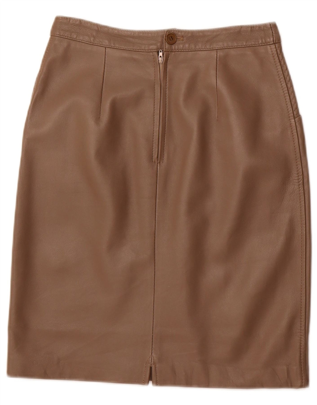 VINTAGE Damen Lederrock mit hoher Taille IT 42 Medium W26 Braunes Leder