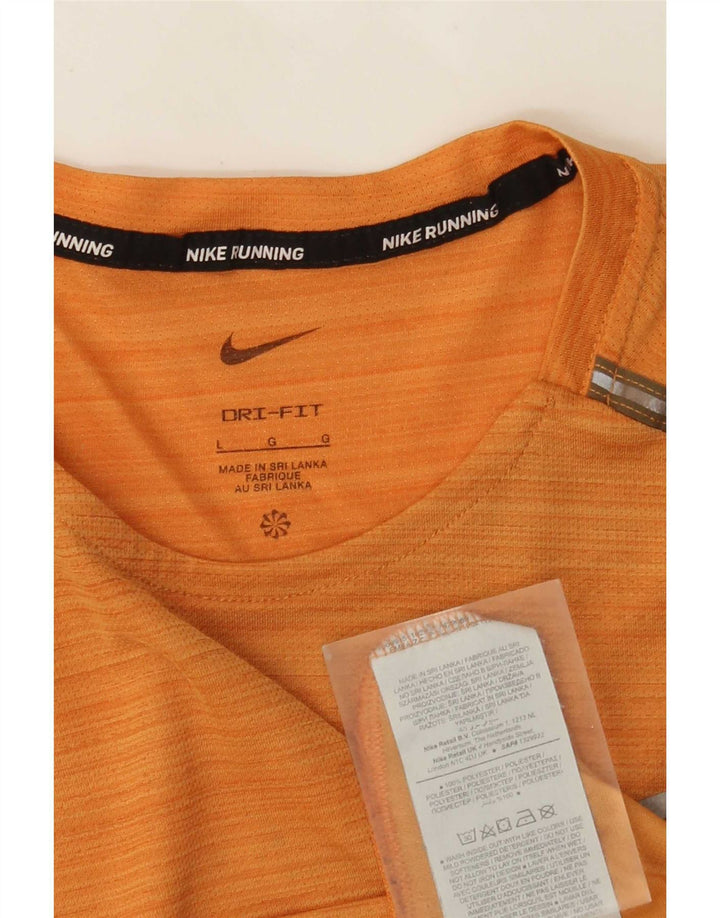 Nike Herren Dri Fit T-Shirt-Oberteil, großes orangefarbenes Nadelstreifen-Polyester