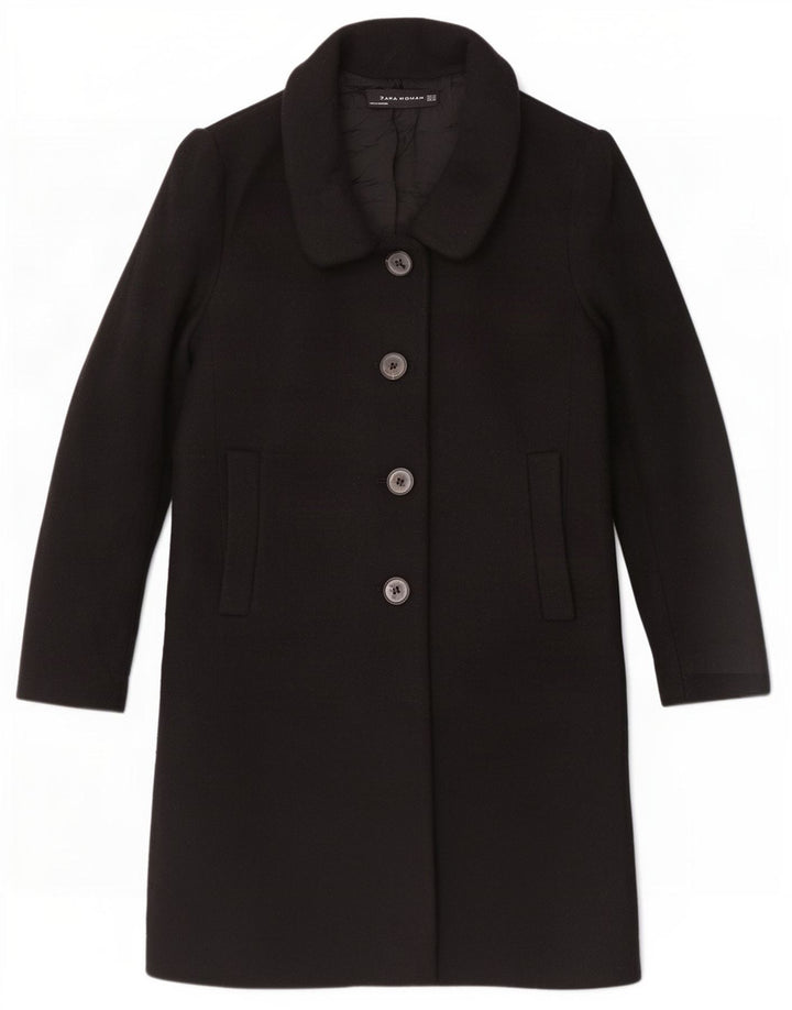 Zara Damen Mantel UK 6 XS Schwarze Wolle