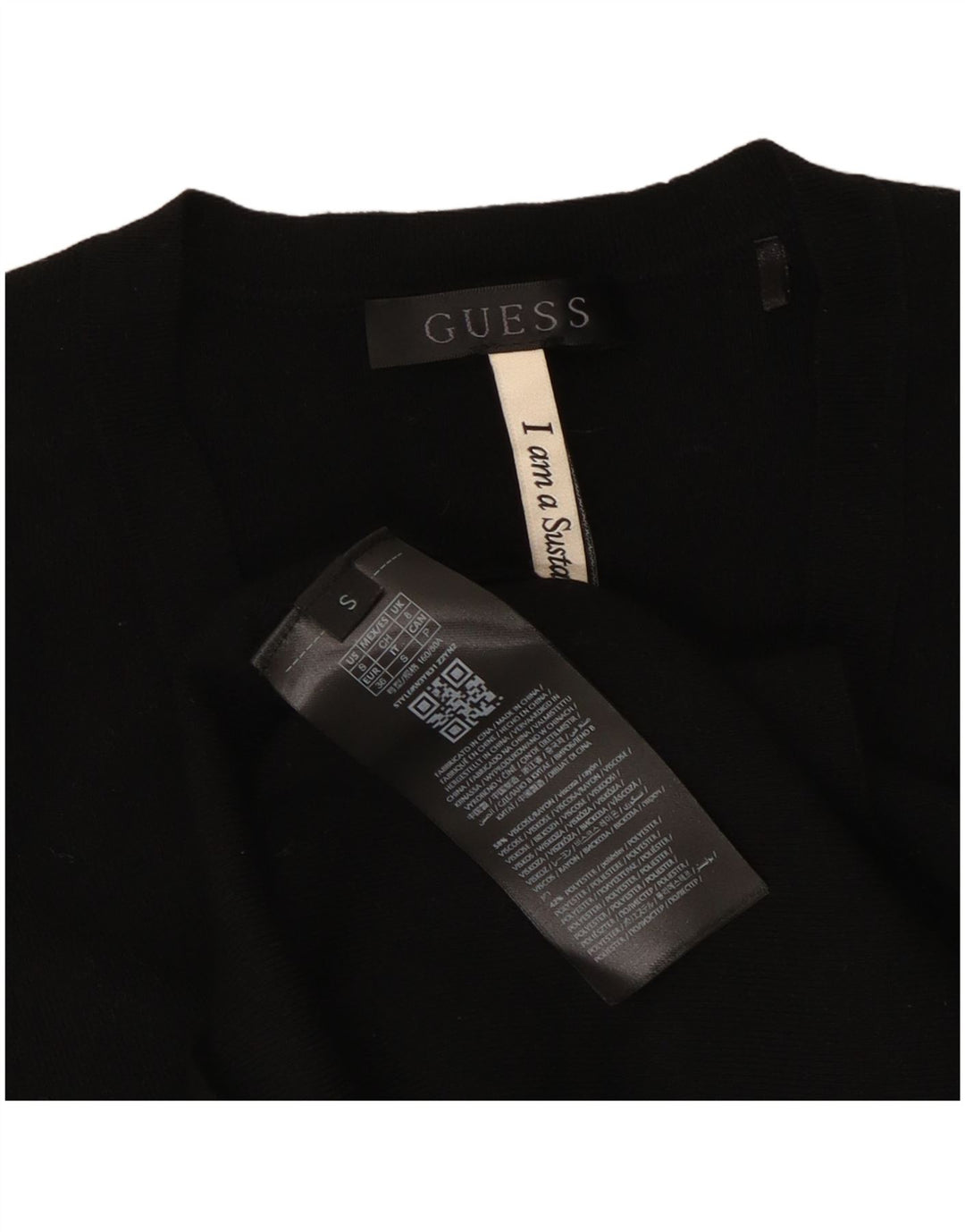 Guess Damen Crop Top Langarm UK 8 Small Schwarze Viskose