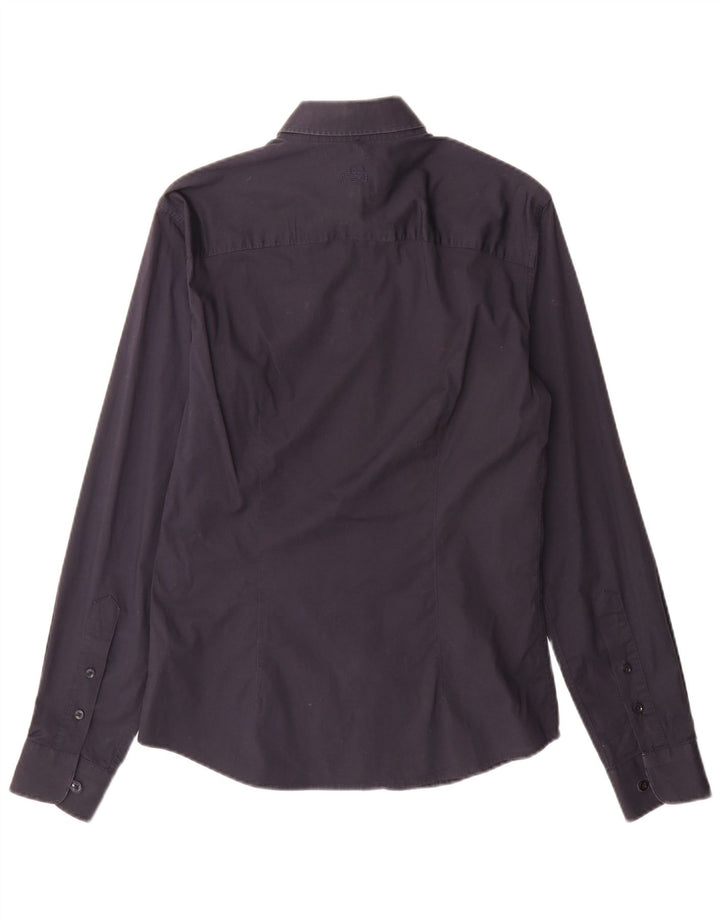 Armani Jeans Herrenhemd aus mittelblauer Baumwolle in Marineblau