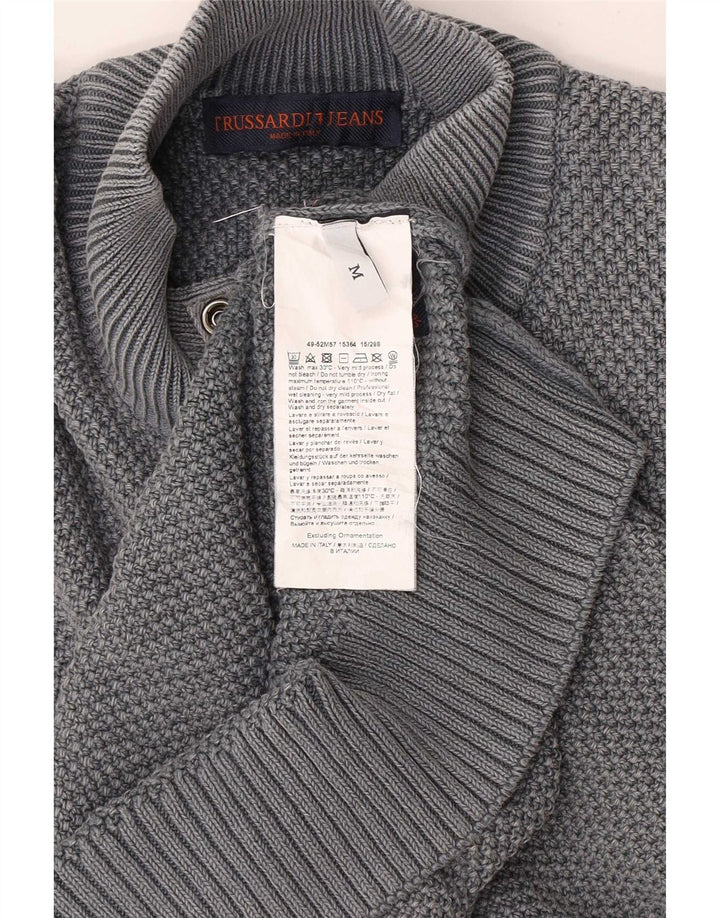 Trussardi Jeans Herren-Strickjacke aus mittelgrauer Baumwolle