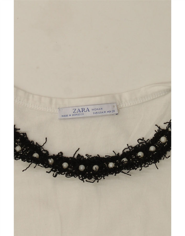 Zara Damen T-Shirt Top UK 12 Medium Weiß