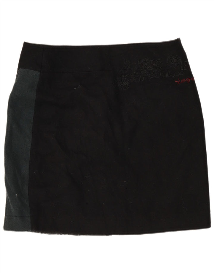 Desigual Damen Wickelrock EU 40 Medium W32 Schwarze Patchwork-Wolle