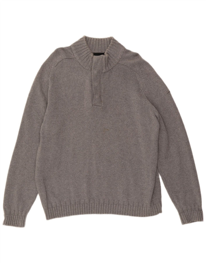 JAMES PRINGLE Herren-Pullover mit Knopfkragen, groß, graue Baumwolle