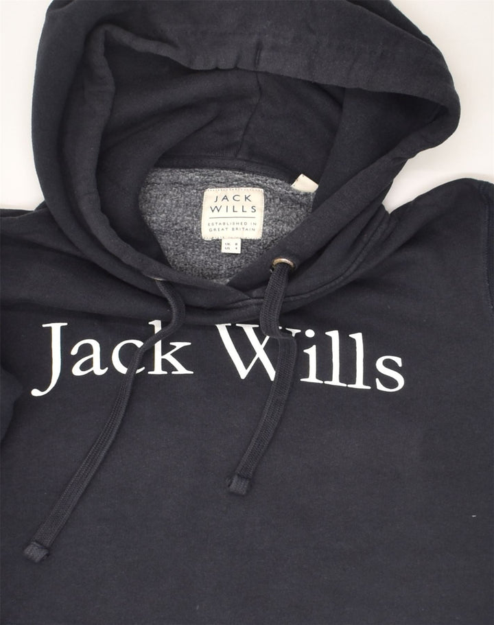 JACK WILLS Womens Graphic Hoodie Jumper UK 8 Small Navy Blue Cotton | Vintage Jack Wills | Thrift | Second-Hand Jack Wills | Used Clothing | Messina Hembry 