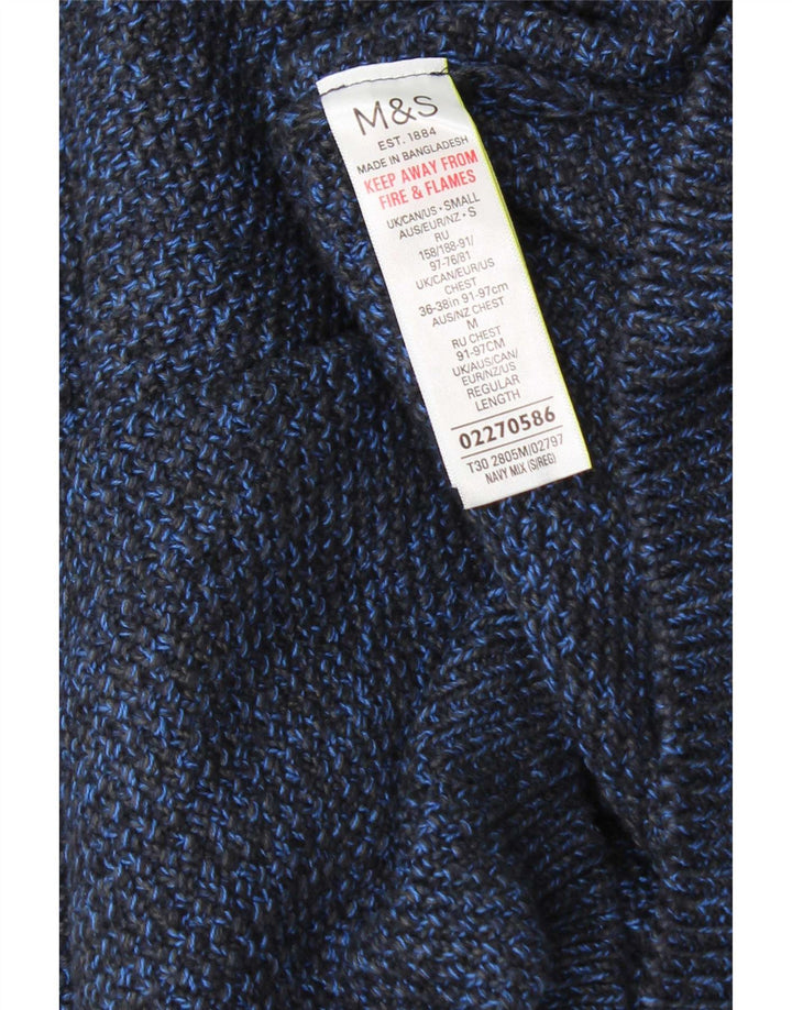 Marks & Spencer Herren-Pullover mit Rundhalsausschnitt, klein, blau gefleckte Baumwolle