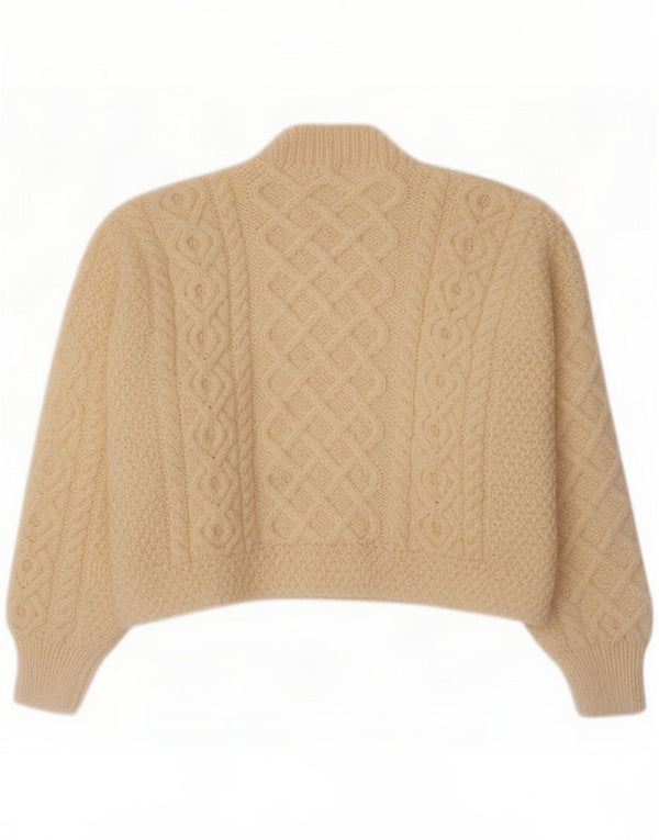 Vintage Damen Crop Oversized Rollkragenpullover Pullover UK 16 Large Beige