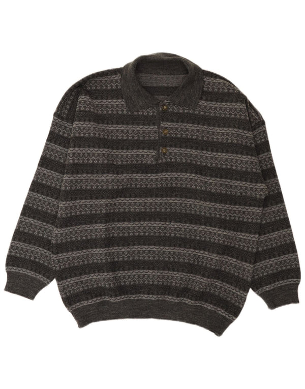 Vintage Herren Rollkragenpullover Pullover groß grau gestreift