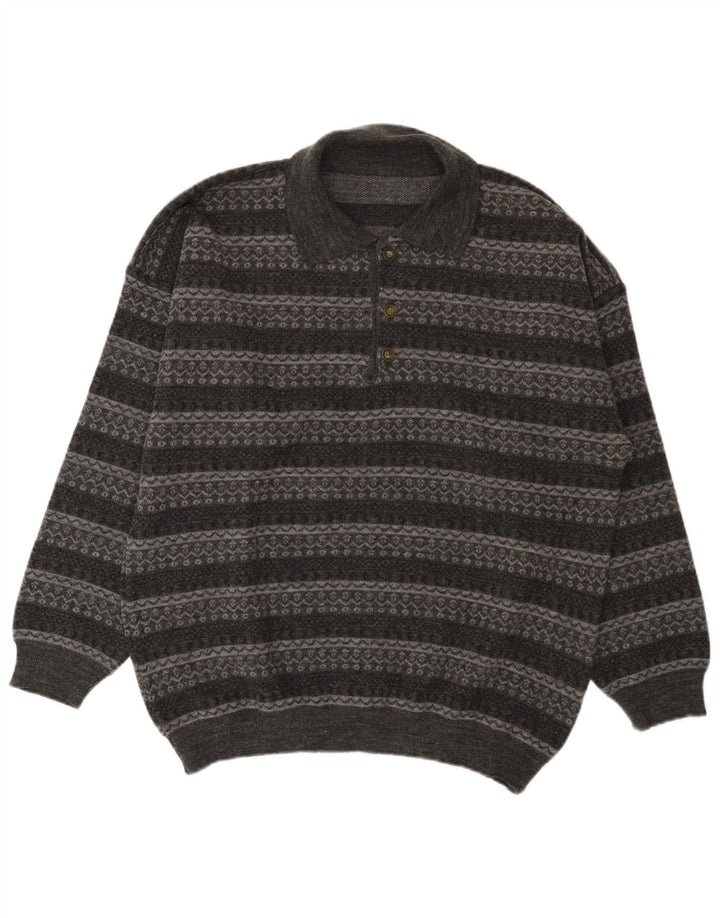Vintage Herren Rollkragenpullover Pullover groß grau gestreift