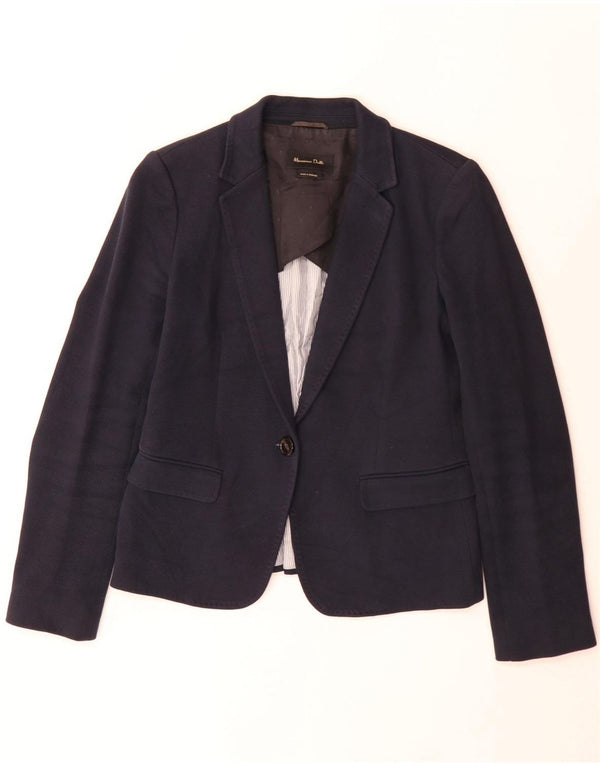 Massimo Dutti Damen-Blazerjacke mit 1 Knopf, EU 40, mittelmarineblaue Baumwolle