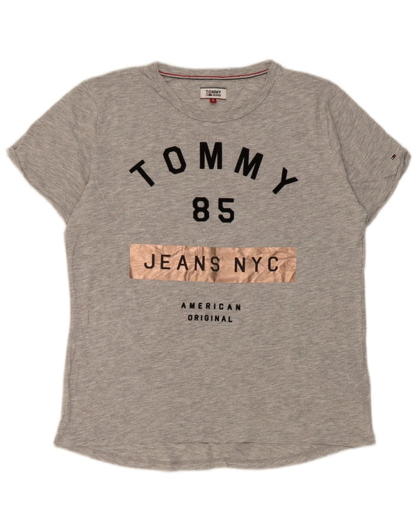 Tommy Hilfiger Damen Grafik-T-Shirt-Oberteil UK 10 Small Grau meliert