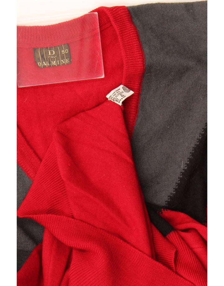 DALMINE Herren-Pullover mit V-Ausschnitt IT 50 Mittelrote Colourblock-Schurwolle