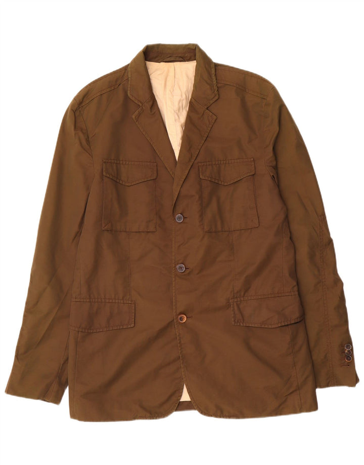 Massimo Dutti Herren-Blazer mit 3 Knöpfen, EU 52, große braune Baumwolle