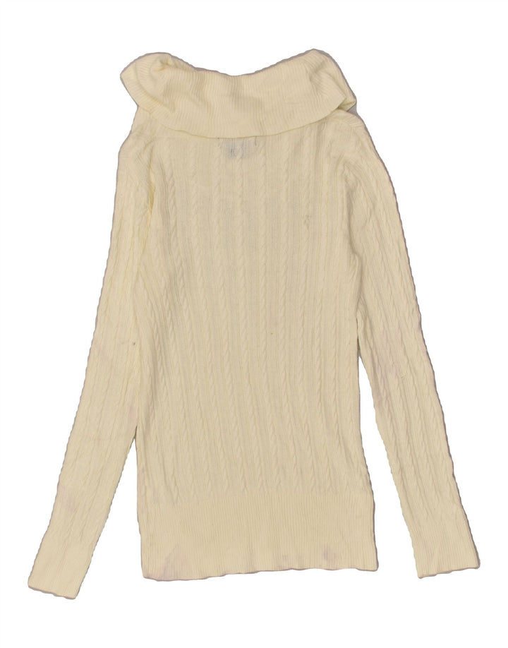 EDDIE BAUER Womens Roll Neck Jumper Sweater UK 10 Small Off White Cotton | Vintage Eddie Bauer | Thrift | Second-Hand Eddie Bauer | Used Clothing | Messina Hembry 