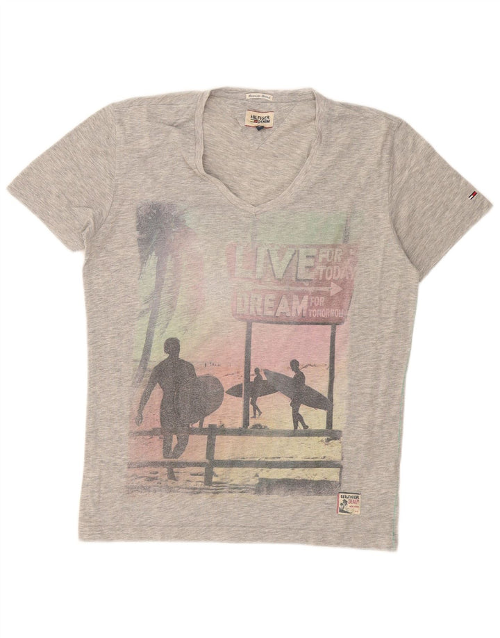 Tommy Hilfiger Herren-T-Shirt mit Grafik, mittelgrau geflecktes Polyester
